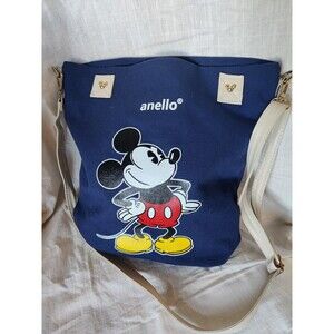 Anello Disney Mickey Mouse Navy Canvas Tote Bag Crossbody Rare Imported